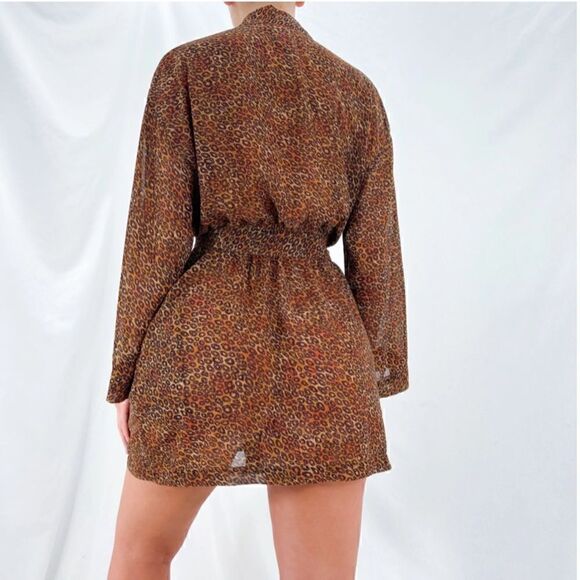 Victoria's Secret Brown + Black Leopard Print Sexy Sheer Satin Robe lingerie‎ - Picture 2 of 5